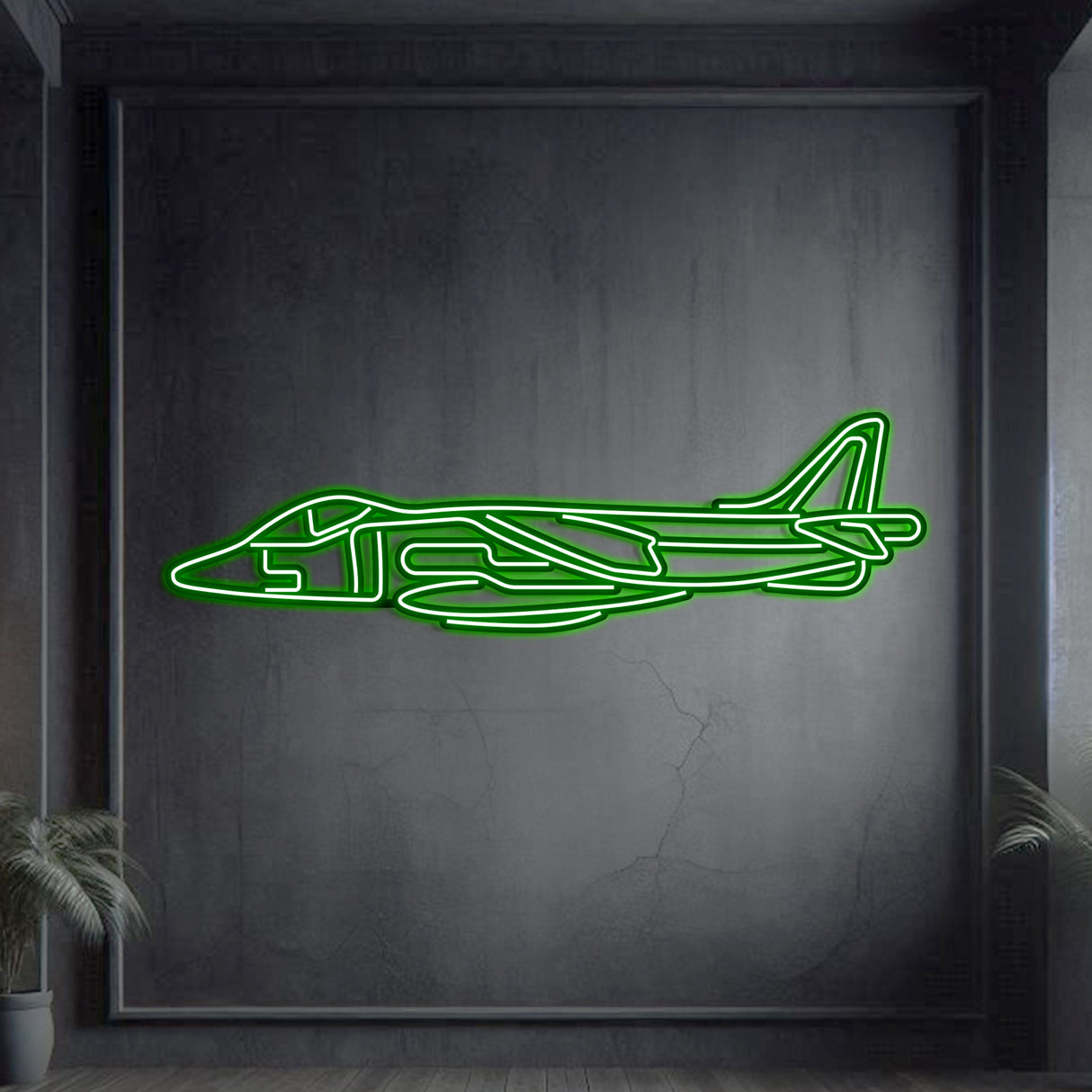 Navigate Craft Harrier GR7 décor, ready‑to‑hang with neon accent, perfect avgeek gift for military aviation enthusiasts