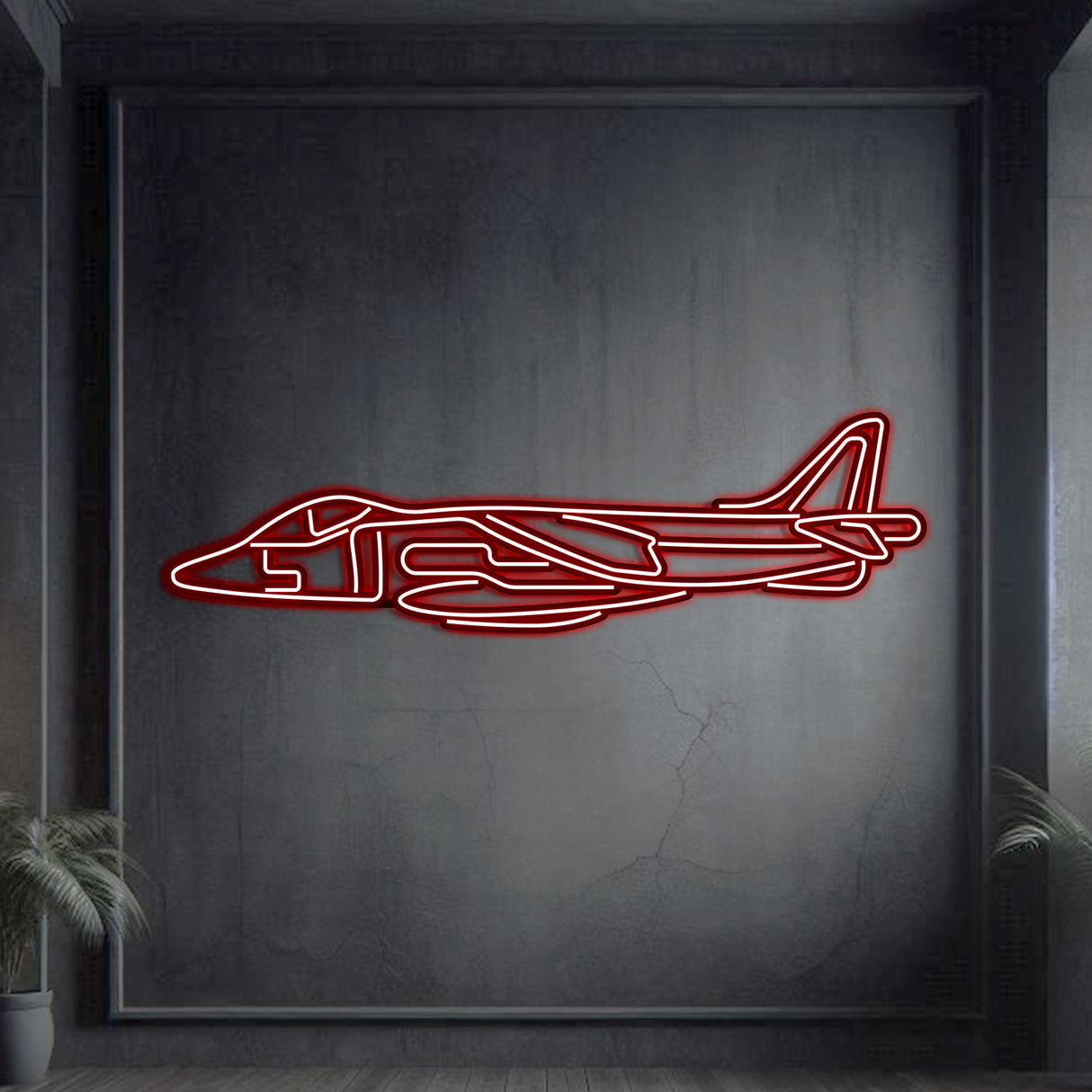 Matte‑finish Harrier GR7 jump jet neon wall art, iconic aviation heritage gift for special occasions like retirements or reunions