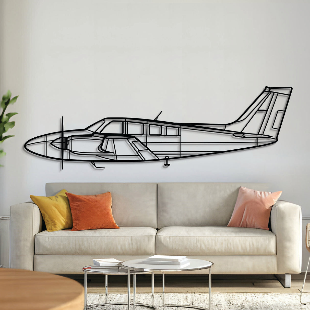 Baron G58 metal aircraft wall art, laser‑cut 2 mm steel with matte finish and floating 3D effect