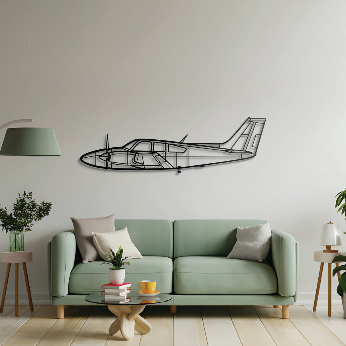 95‑B55 Baron light twin aircraft metal wall décor – sleek general aviation silhouette, ideal for hangar or office