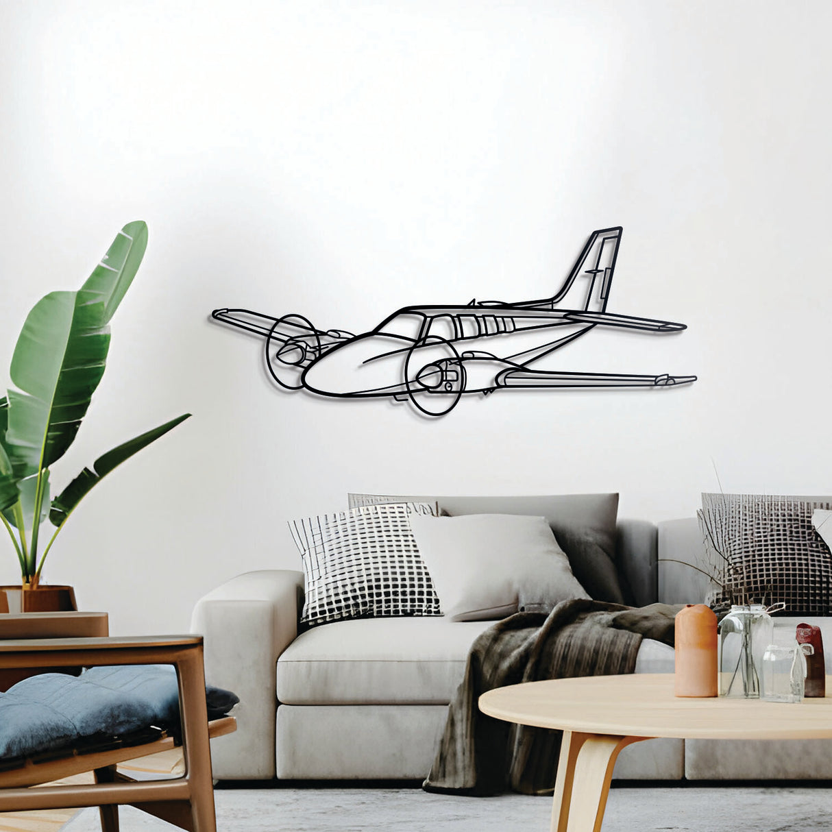 Baron 58 metal aircraft silhouette — ready-to-hang design in matte powder-coated steel