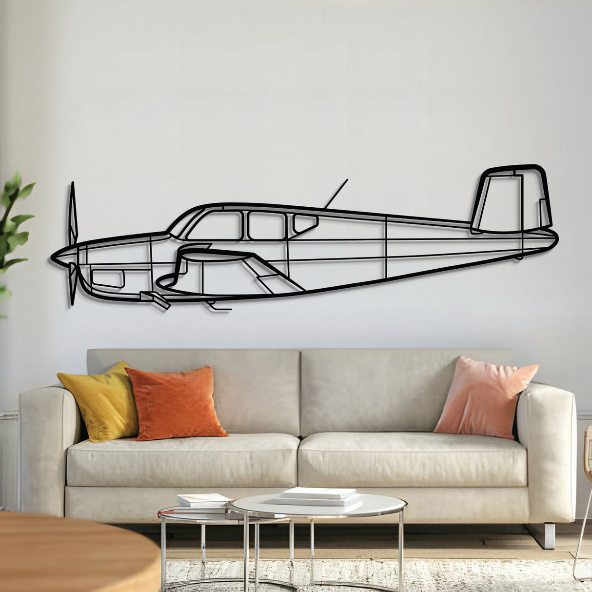 Beechcraft F35 Bonanza V‑tail light aircraft wall art, laser‑cut 2 mm textured steel with matte finish