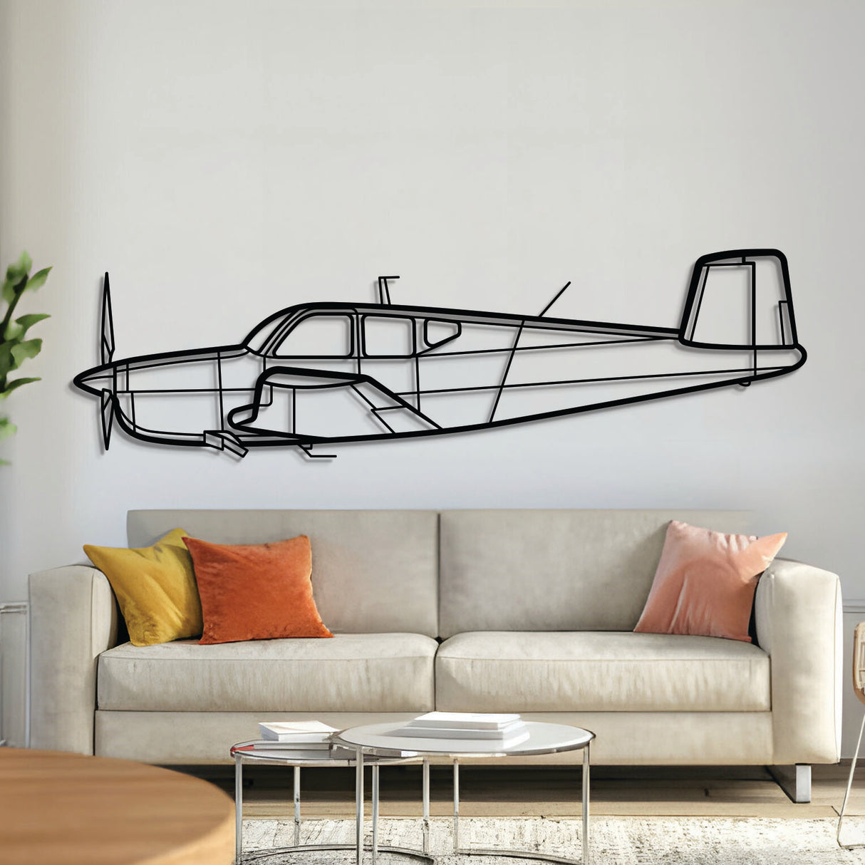 Beechcraft Bonanza K35 V‑tail four‑seat light aircraft silhouette – laser‑cut 2 mm steel, textured matte powder‑coat finish, ready to hang