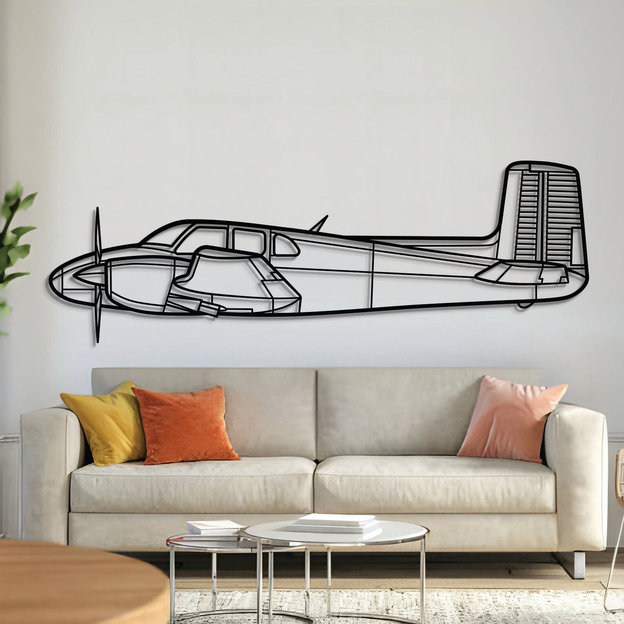 Beechcraft Model 50 Twin Bonanza silhouette – laser‑cut 2 mm steel, textured matte powder‑coat finish, ready to hang
