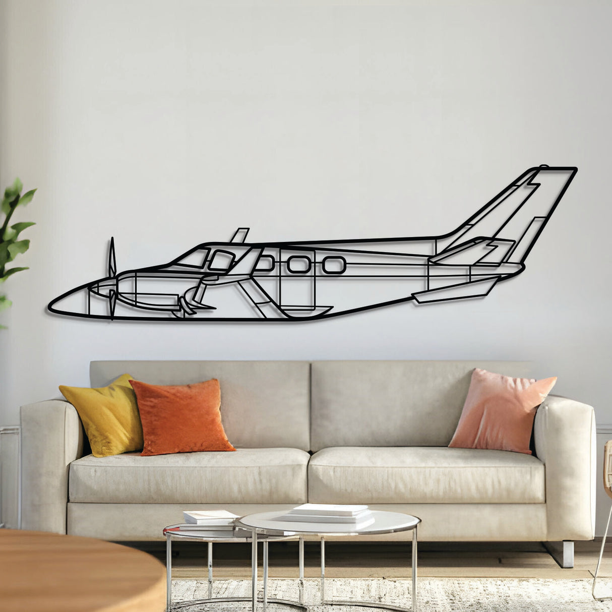 B60 Duke metal aircraft wall art in 2 mm laser‑cut steel with matte powder‑coated textured finish and elevation screws for 1 cm 3D effect