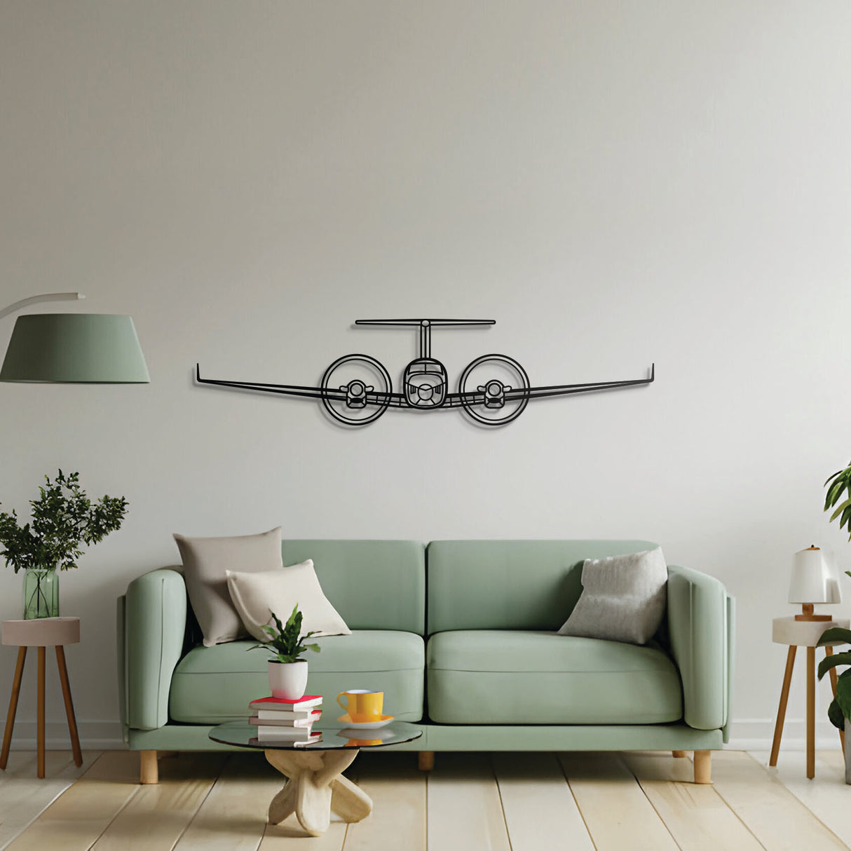 King Air 350 metal wall décor – precision laser‑cut piloted twin‑engine profile floating slightly off the wall for dimensional appeal and regional turboprop heritage