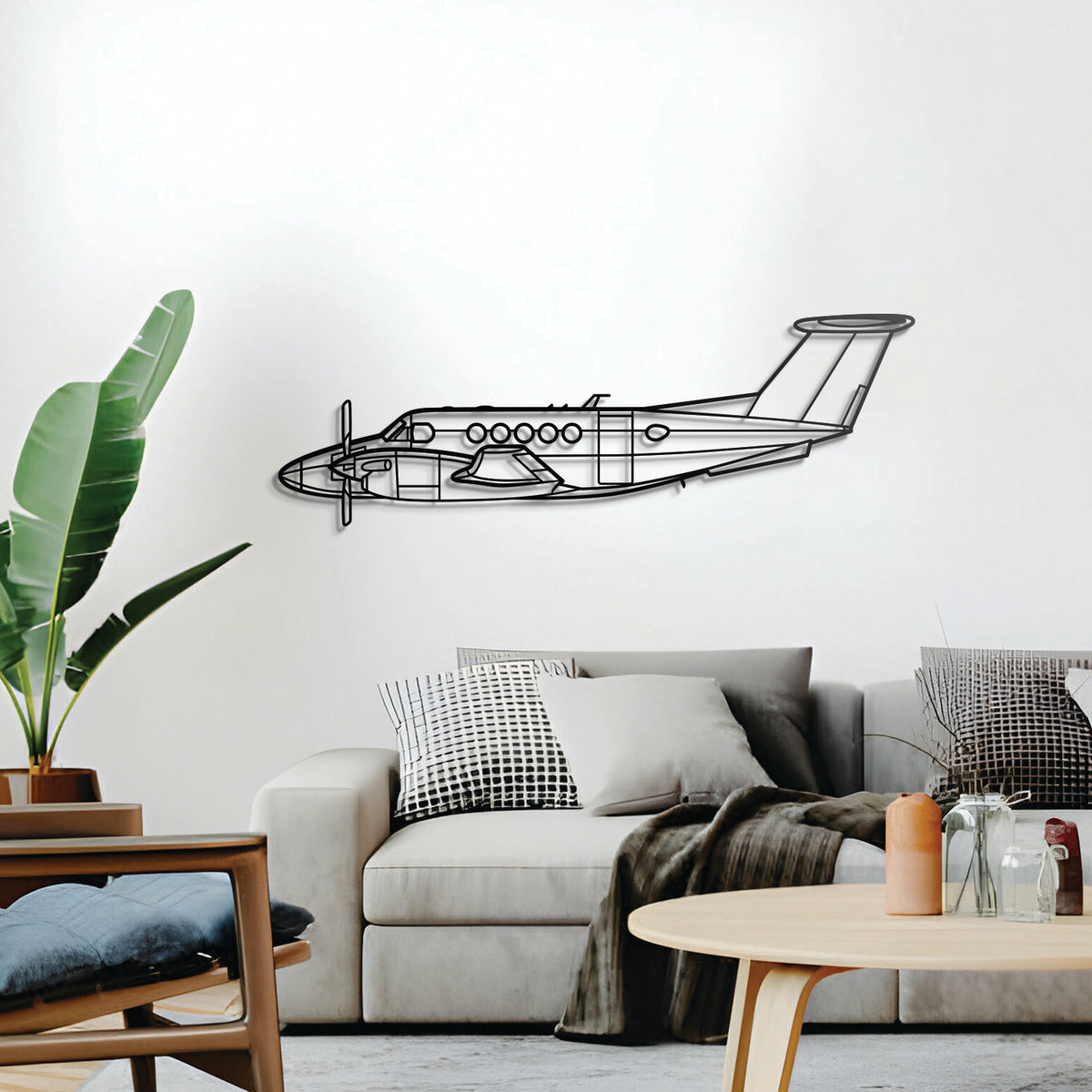 Beechcraft King Air B200 aircraft wall décor – sleek aviation steel art, perfect for hangar, office, or living space