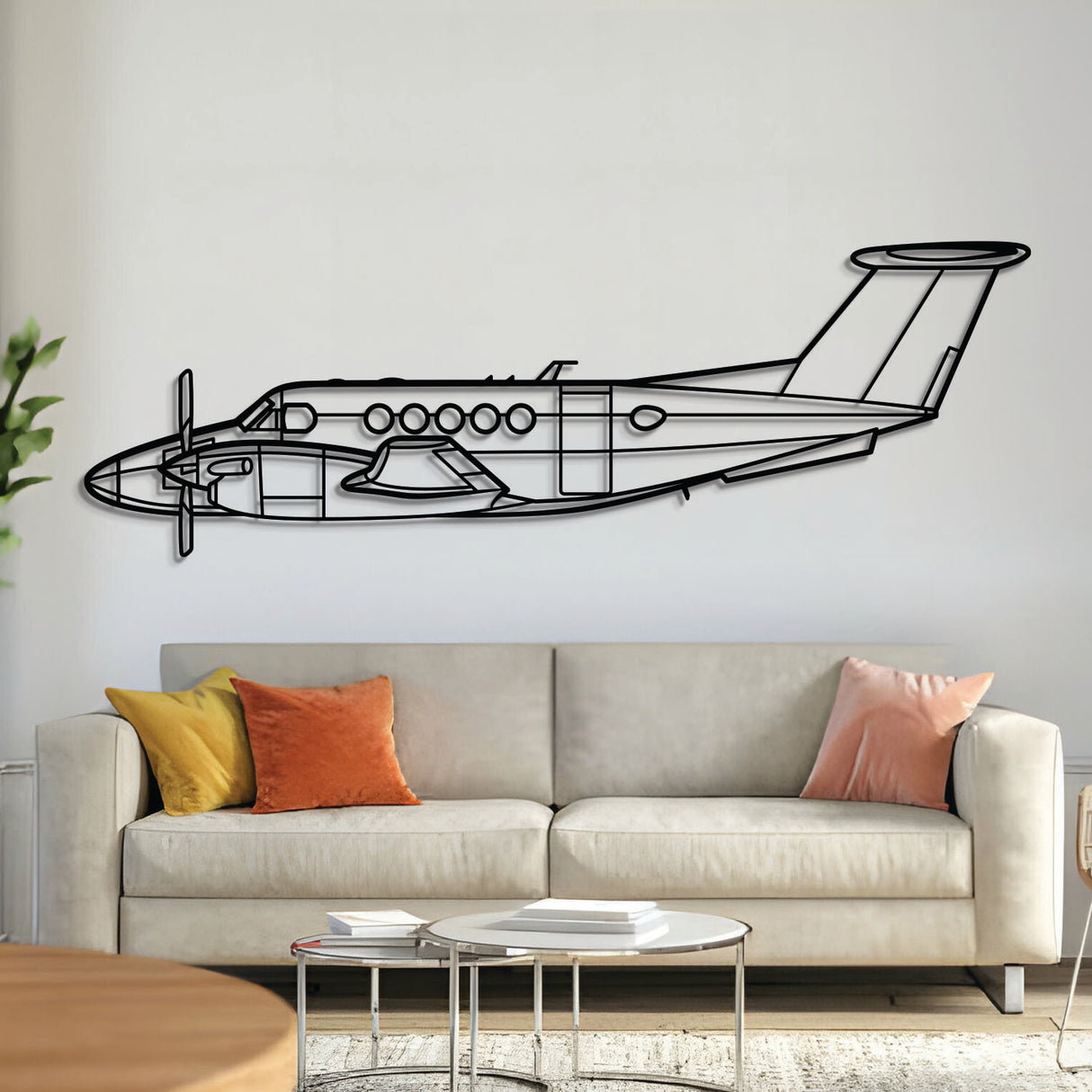 King Air B200 metal airplane wall art – laser-cut 2 mm steel silhouette with matte powder-coated finish and 3D floating effect