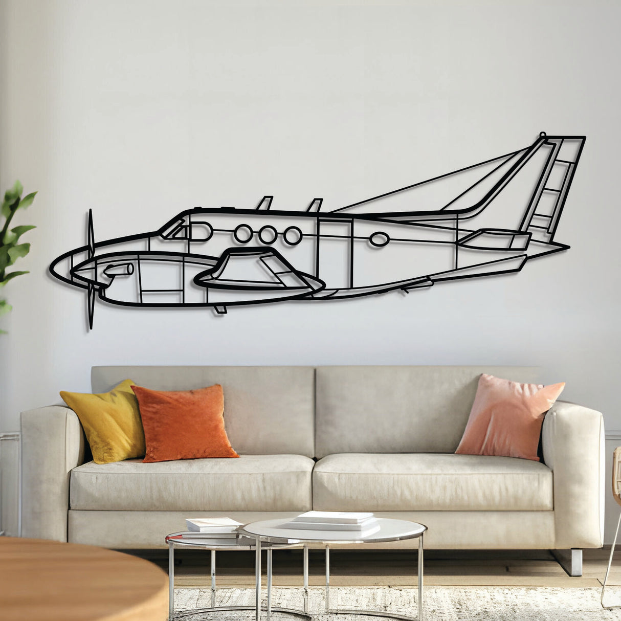 Beechcraft King Air C90A twin‑turboprop executive aircraft silhouette – laser‑cut 2 mm steel with textured matte powder‑coat finish, ready to hang