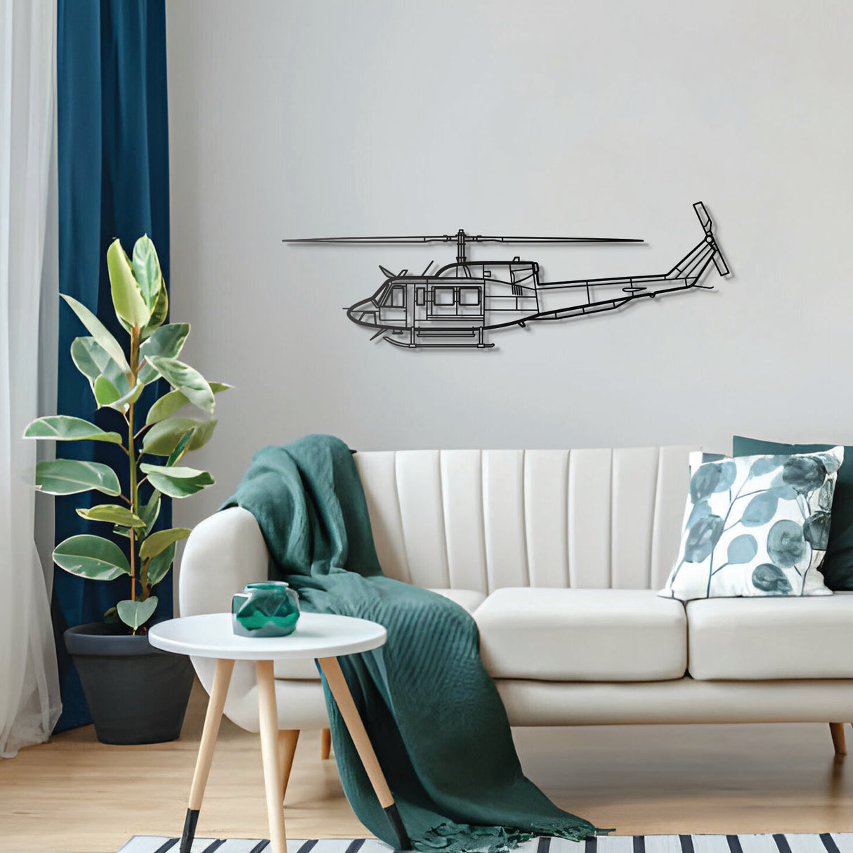 Bell 212 metal wall art, matte finish steel, ideal gift for aviation enthusiasts