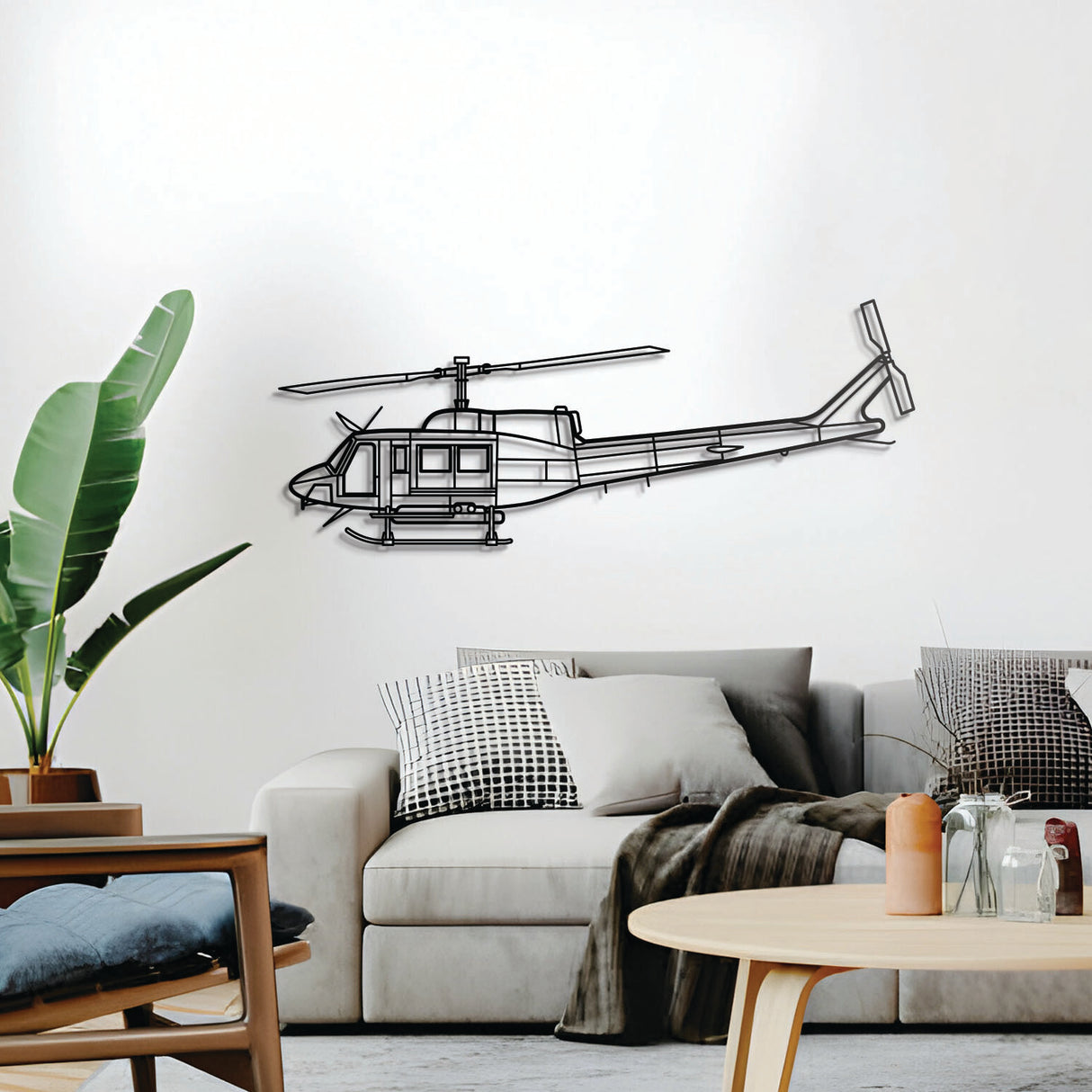 Bell 212 helicopter metal wall décor, ready-to-hang with 1 cm elevated 3D effect