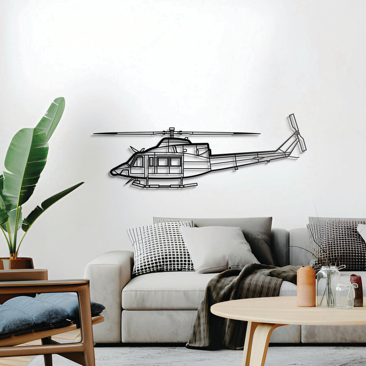 Bell 412EP silhouette wall art – handcrafted steel helicopter design ready to hang with subtle shadow lift