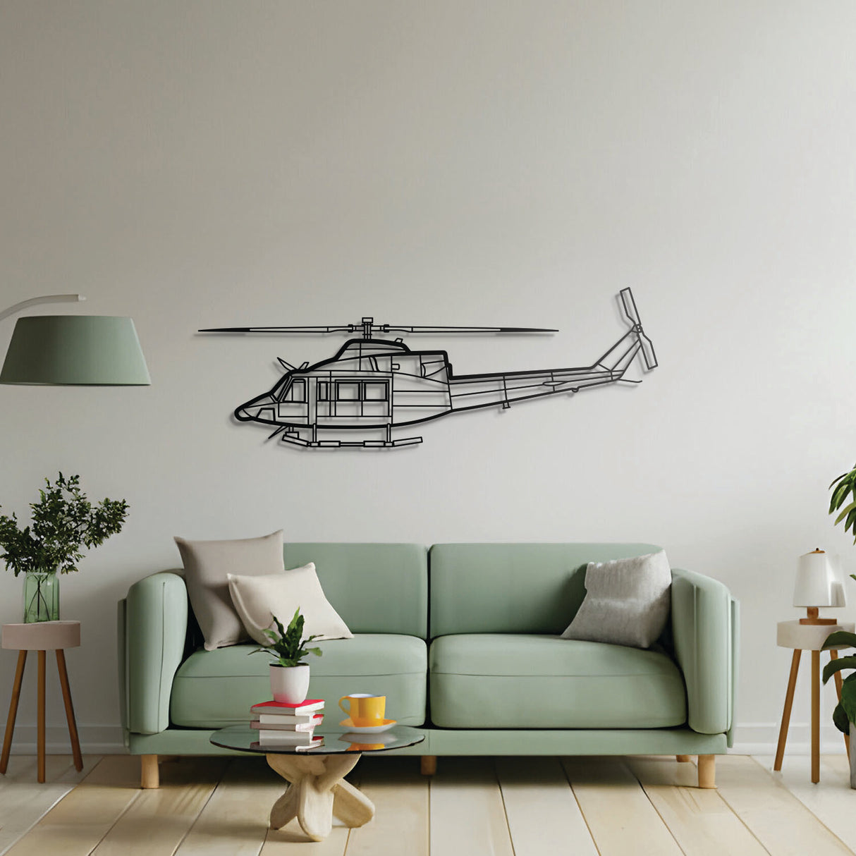 412EP Bell utility helicopter metal wall décor – minimalist aviation artwork for hangar or office