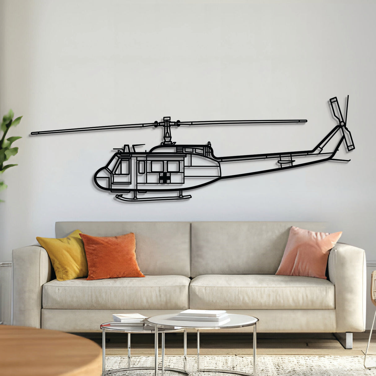 Bell UH‑1 Iroquois 'Huey' utility helicopter silhouette – laser‑cut 2 mm steel, textured matte powder‑coat finish, ready to hang