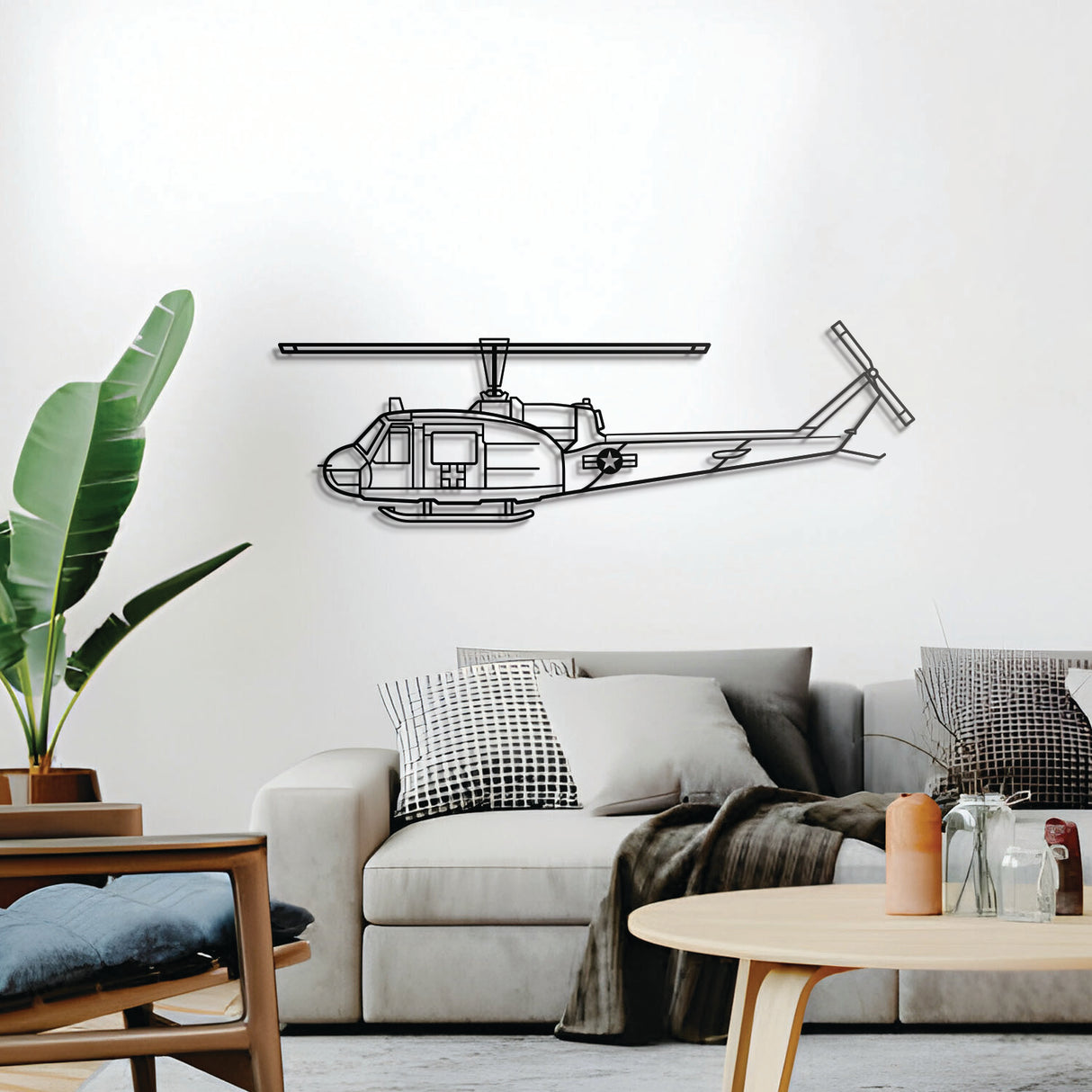 UH-1 Med Huey helicopter metal décor – minimalist utility aircraft design in powder-coated steel