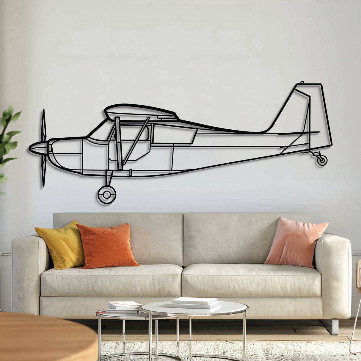 Bellanca Champion 7ECA metal aircraft wall art in 2 mm laser‑cut steel with matte textured powder‑coated finish and elevation screws for 3D effect