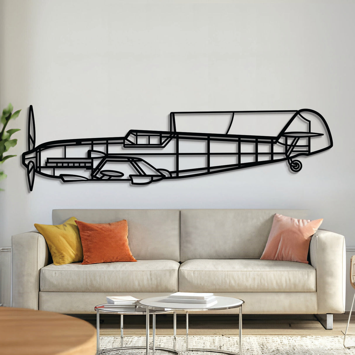 Messerschmitt Bf 109E‑3 World War II German fighter wall art, laser‑cut 2 mm steel with matte textured finish and 3D elevation