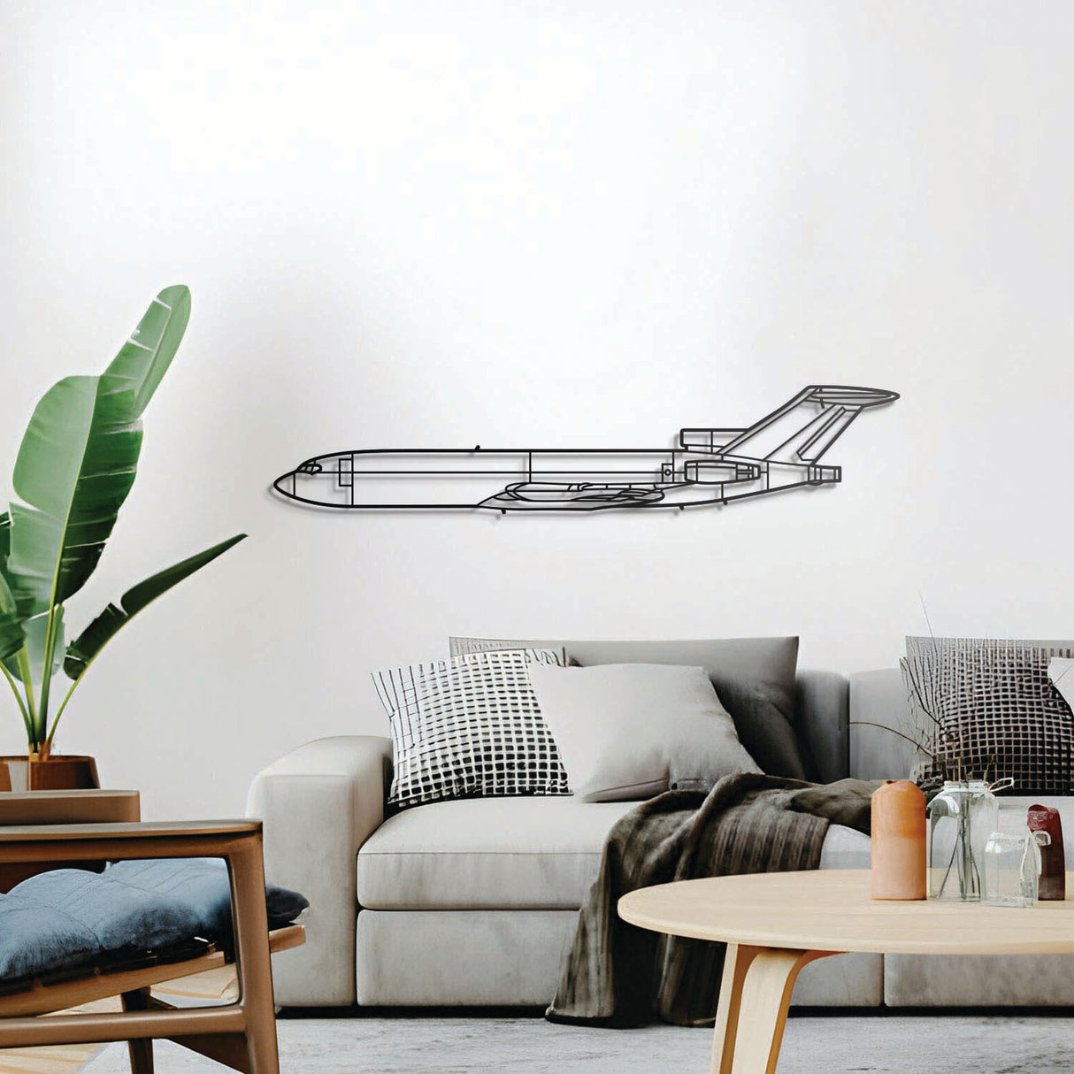 727‑200F wall décor, textured matte steel elevated 1 cm for sleek floating aviation design – ready to hang