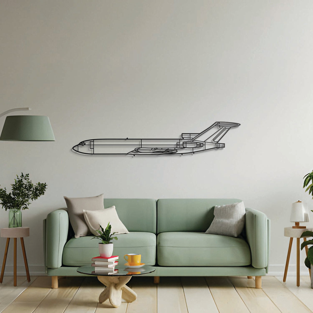 Aviation décor: 727‑200F metal wall art in matte steel with floating 3D effect—ideal for hangar or office