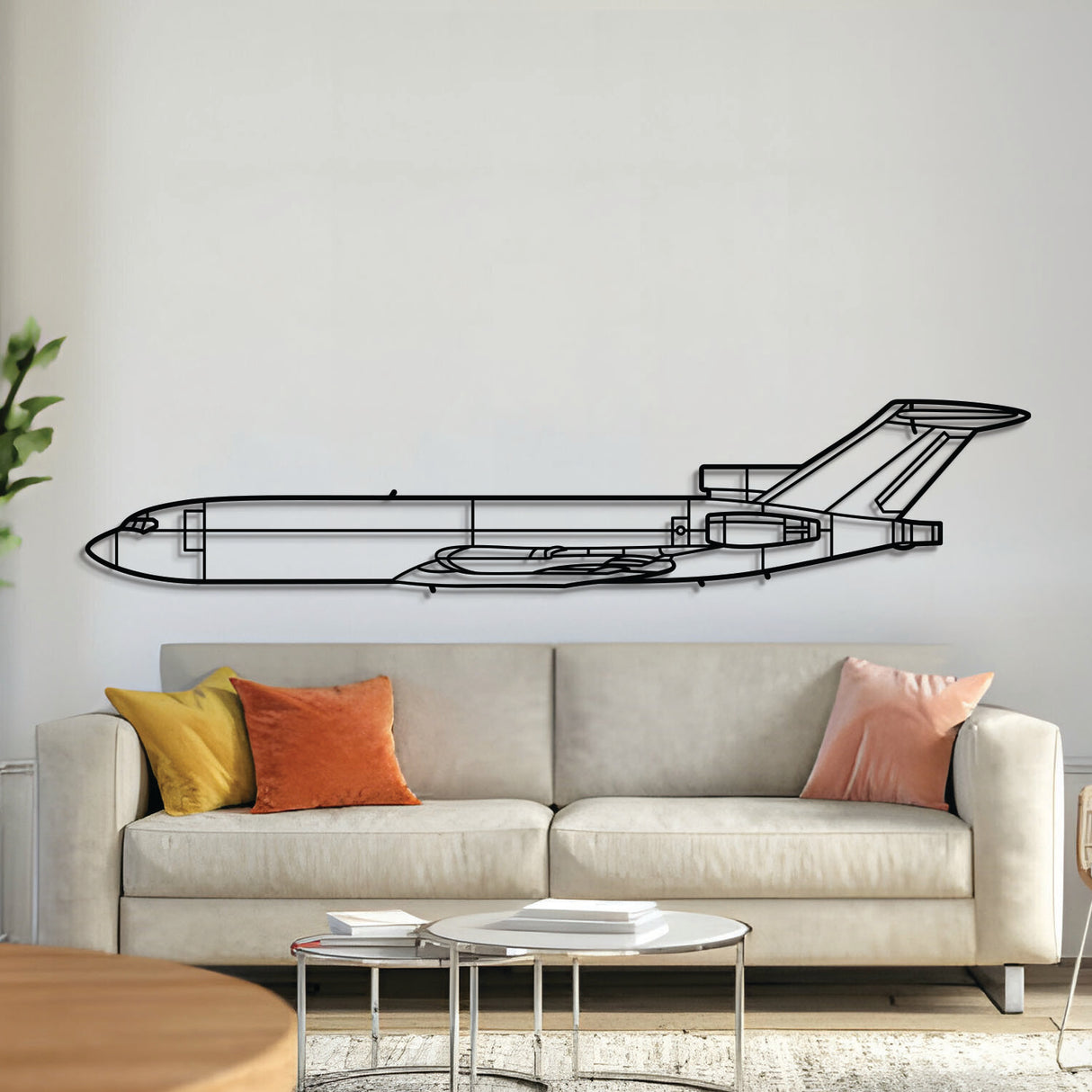 727‑200F metal aircraft wall art, laser‑cut 2 mm steel with matte powder coat and floating 3D effect