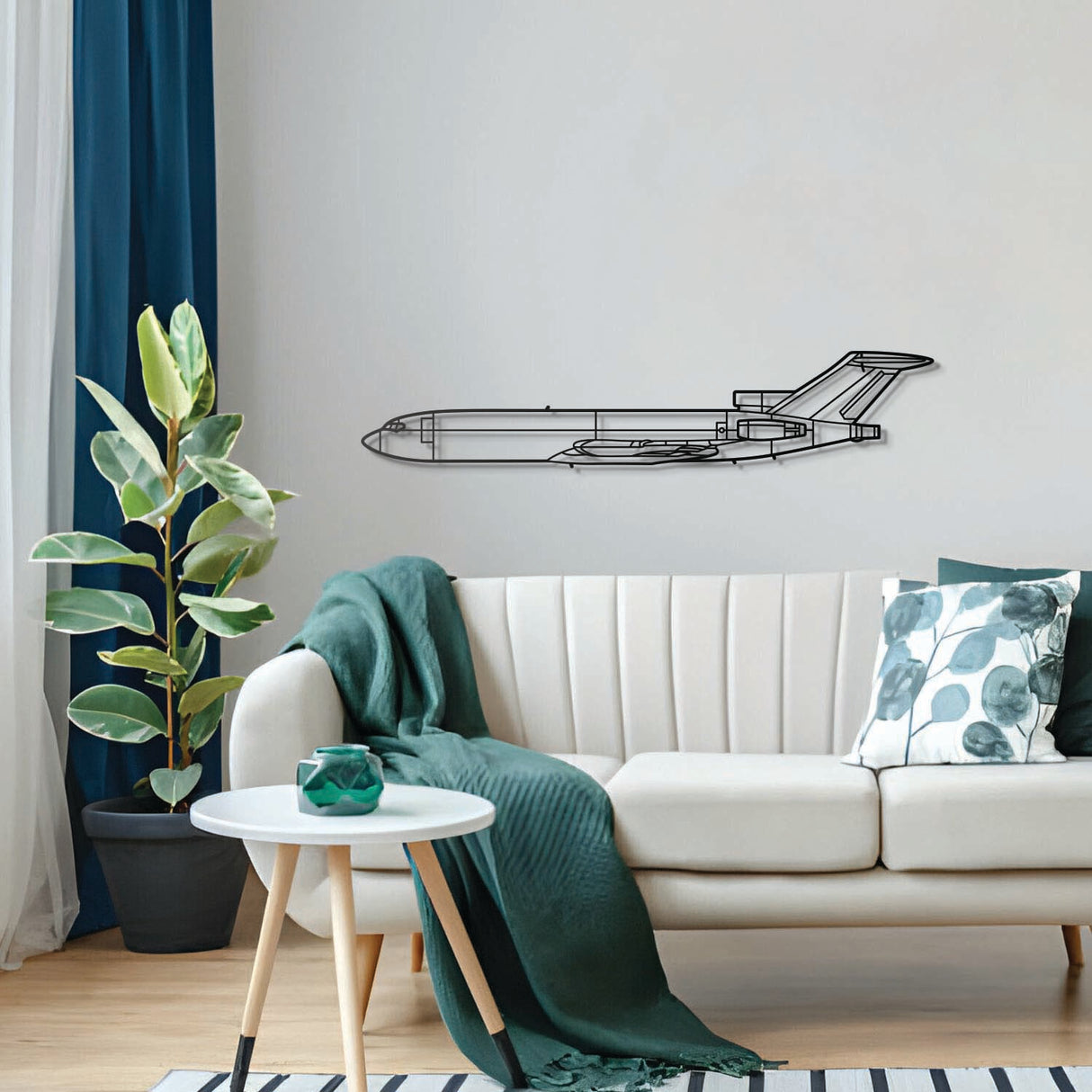 Sleek 727‑200F metal wall art, laser‑cut matte steel blending aviation flair with modern interiors