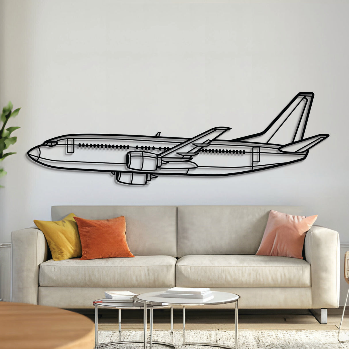 Boeing 737-300 classic narrow-body airliner wall art, laser-cut textured steel with matte finish