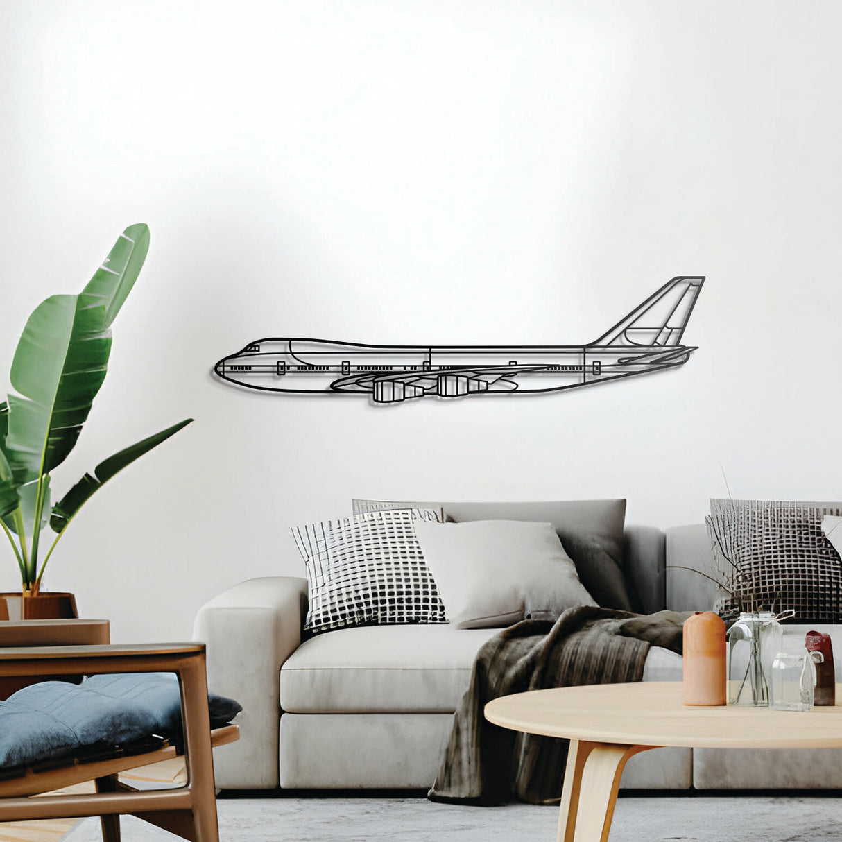 747-200B 3D metal wall décor, elevated 1 cm from wall, ready-to-hang aviation art centerpiece