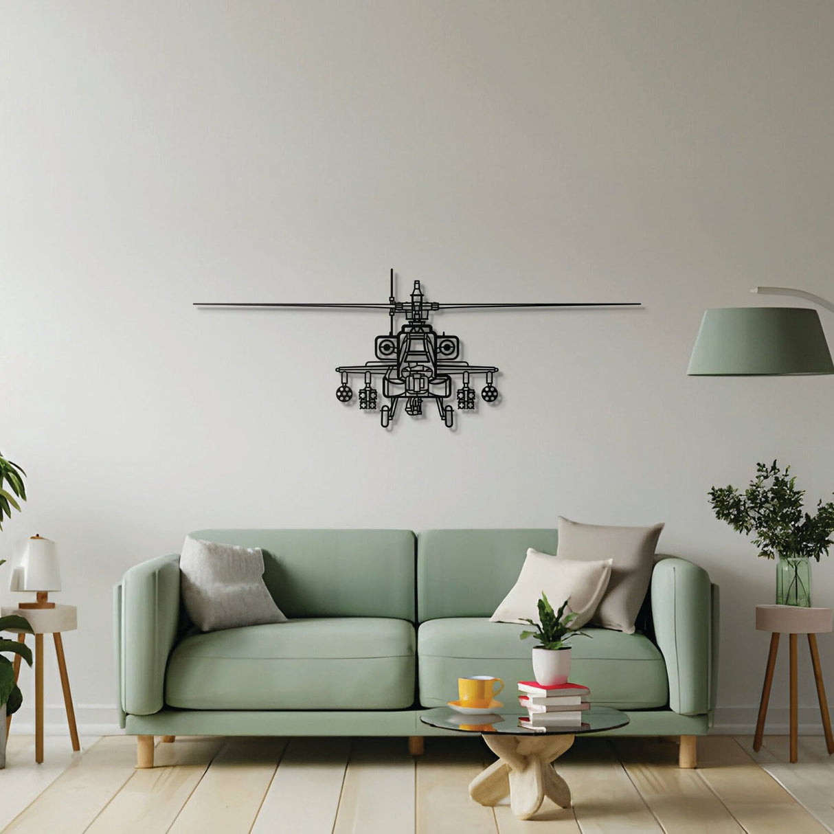 Apache AH-64D front view wall décor in textured matte steel