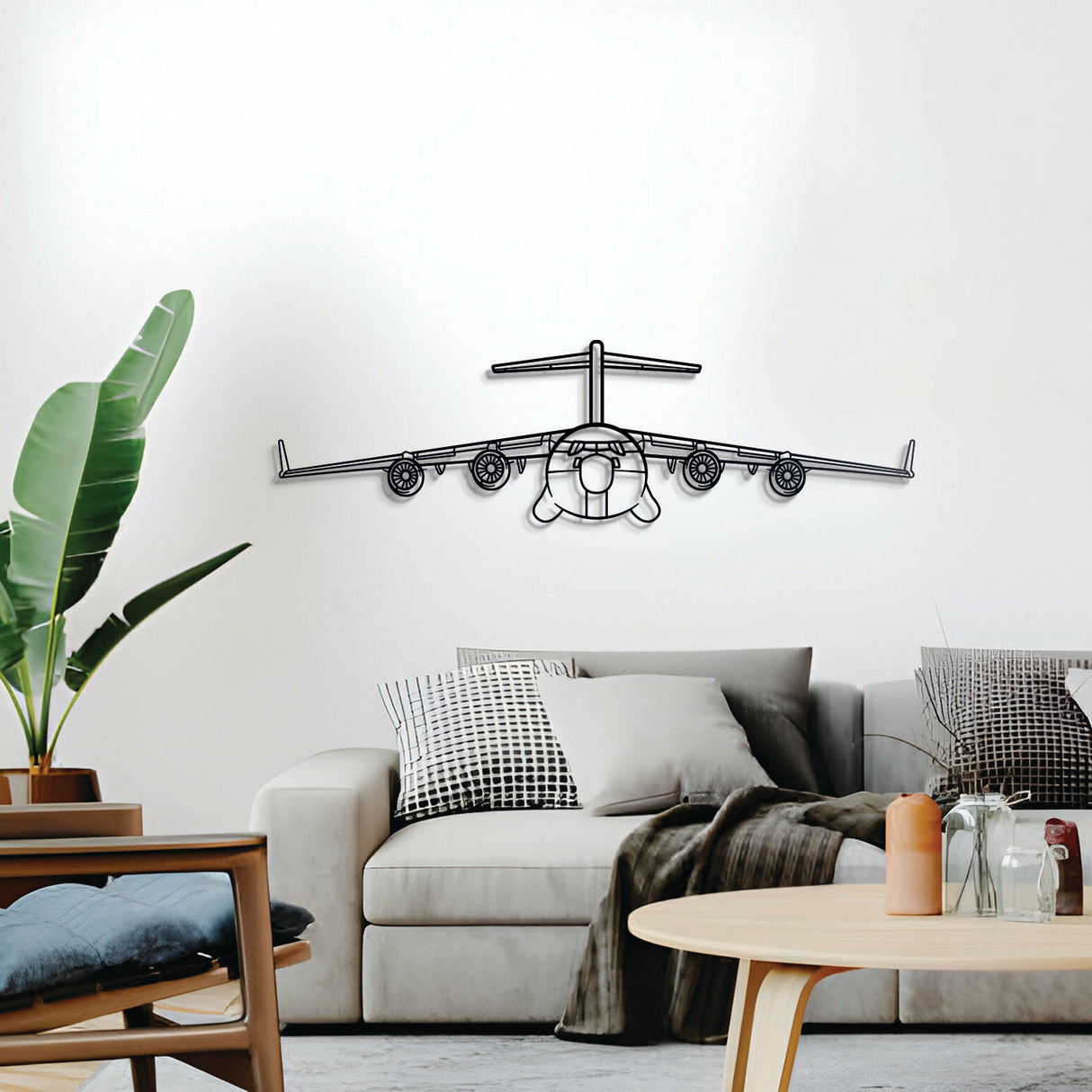 C-17 heavy-lift aircraft silhouette — sleek black aviation décor