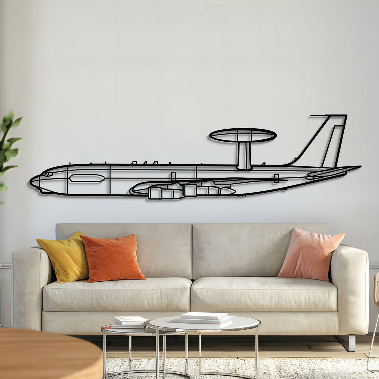 Matte-finish laser-cut E-3G Sentry AWACS jet silhouette metal wall art