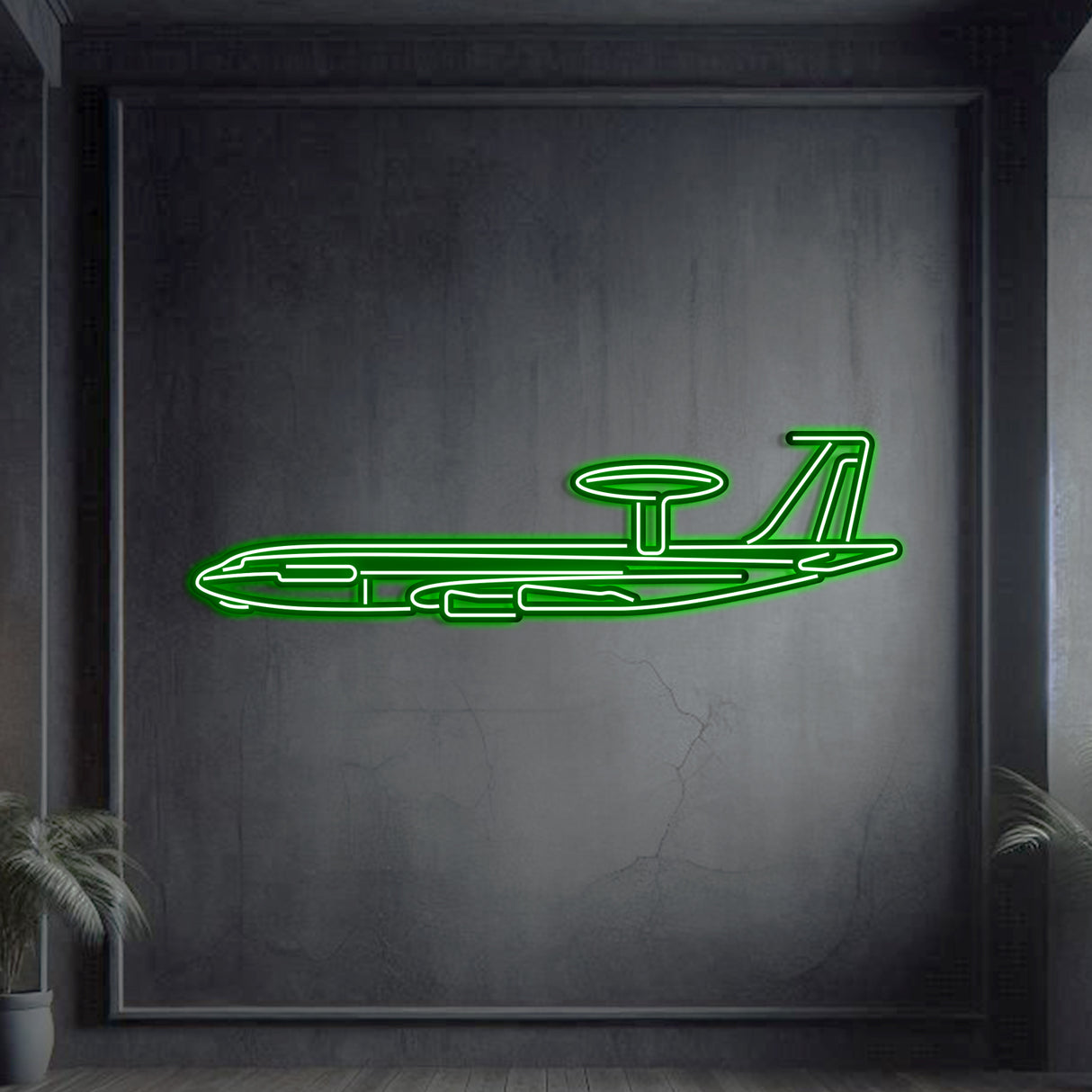 E‑3G Sentry neon wall art, sleek modern aviation décor perfect for hangars, operations centers, or contemporary living spaces