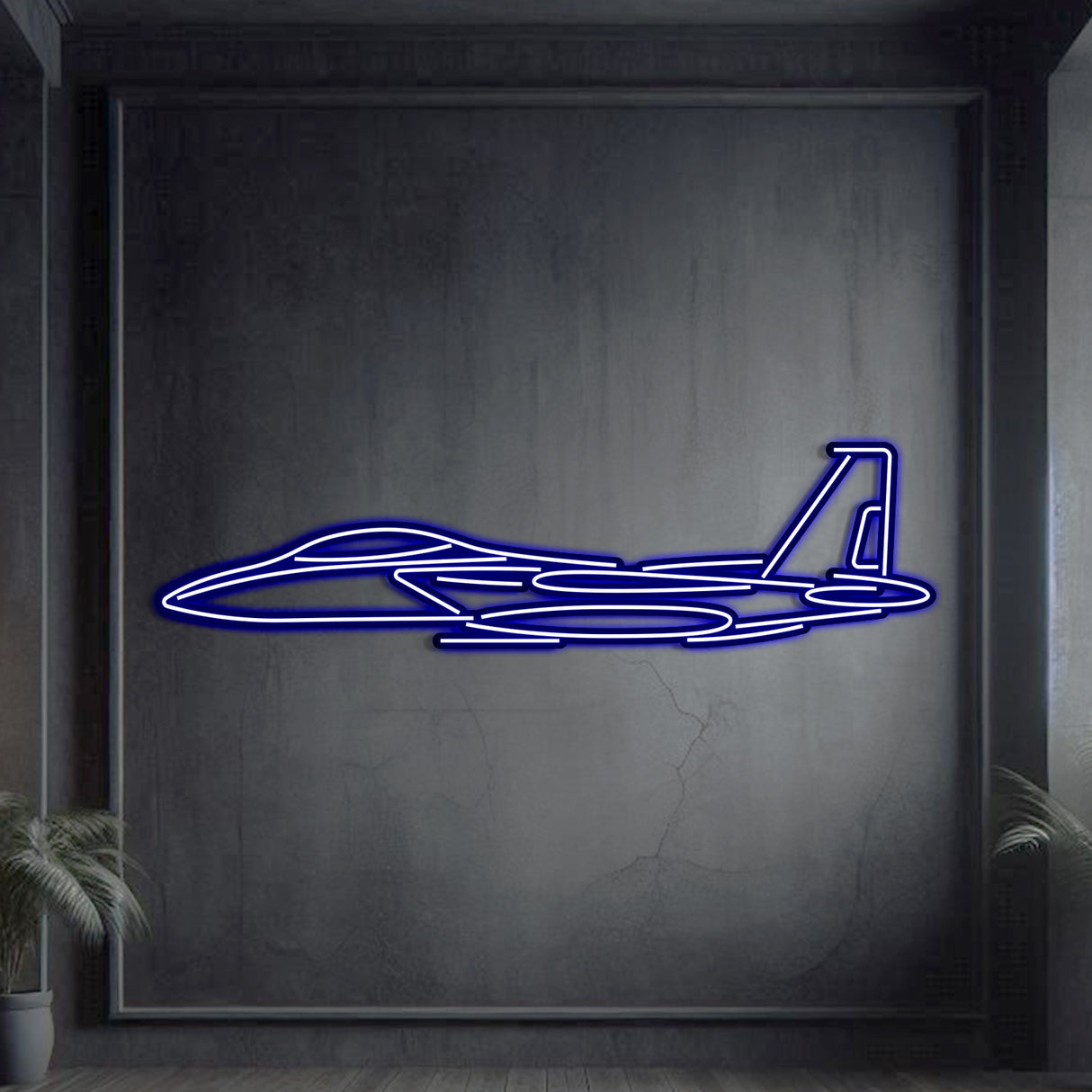 F‑15 neon wall art, sleek modern aviation décor ideal for hangars, offices, or contemporary living spaces