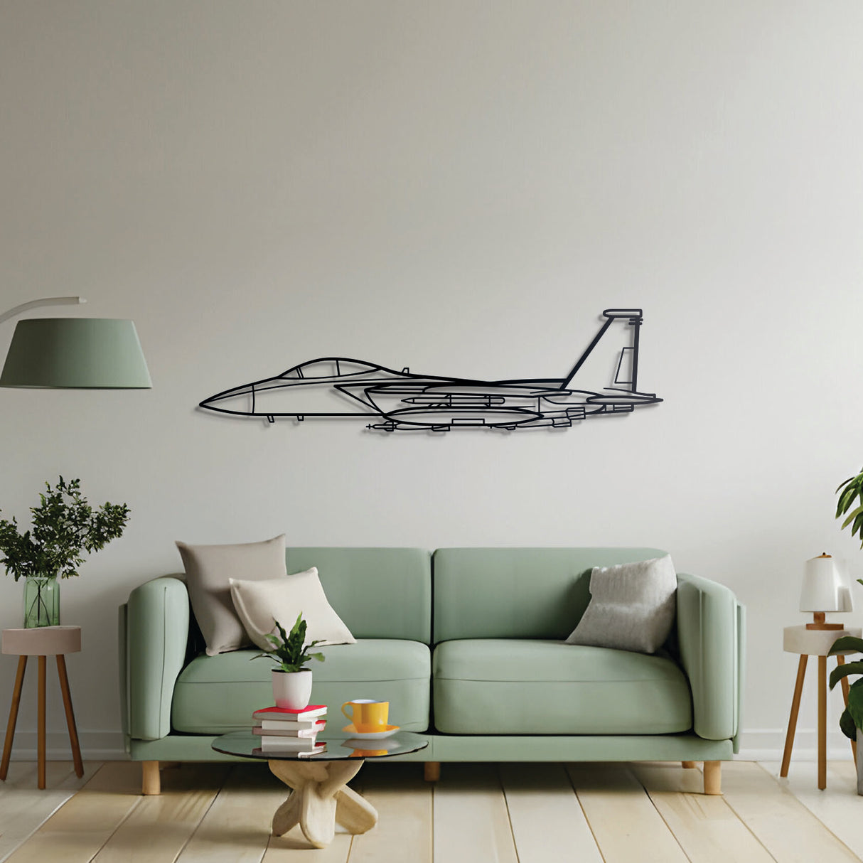F‑15 Strike Eagle warbird wall art – black steel silhouette with floating 3D shadow design, ideal for avgeeks