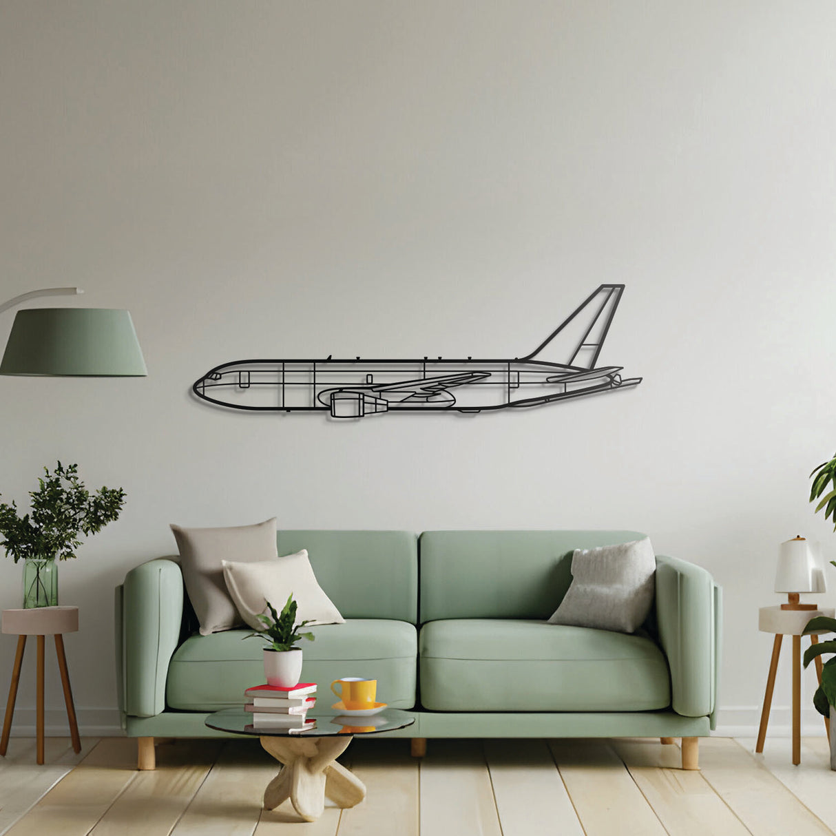 KC‑46 aerial tanker aircraft silhouette art, laser‑cut steel décor for living spaces