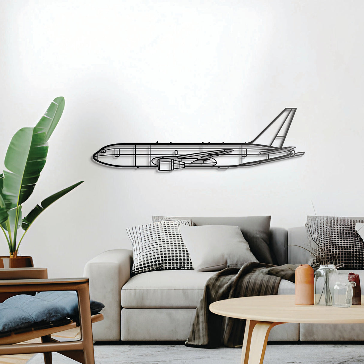 KC‑46 Pegasus military tanker aircraft silhouette, elevated 1 cm from wall, ready‑to‑hang décor