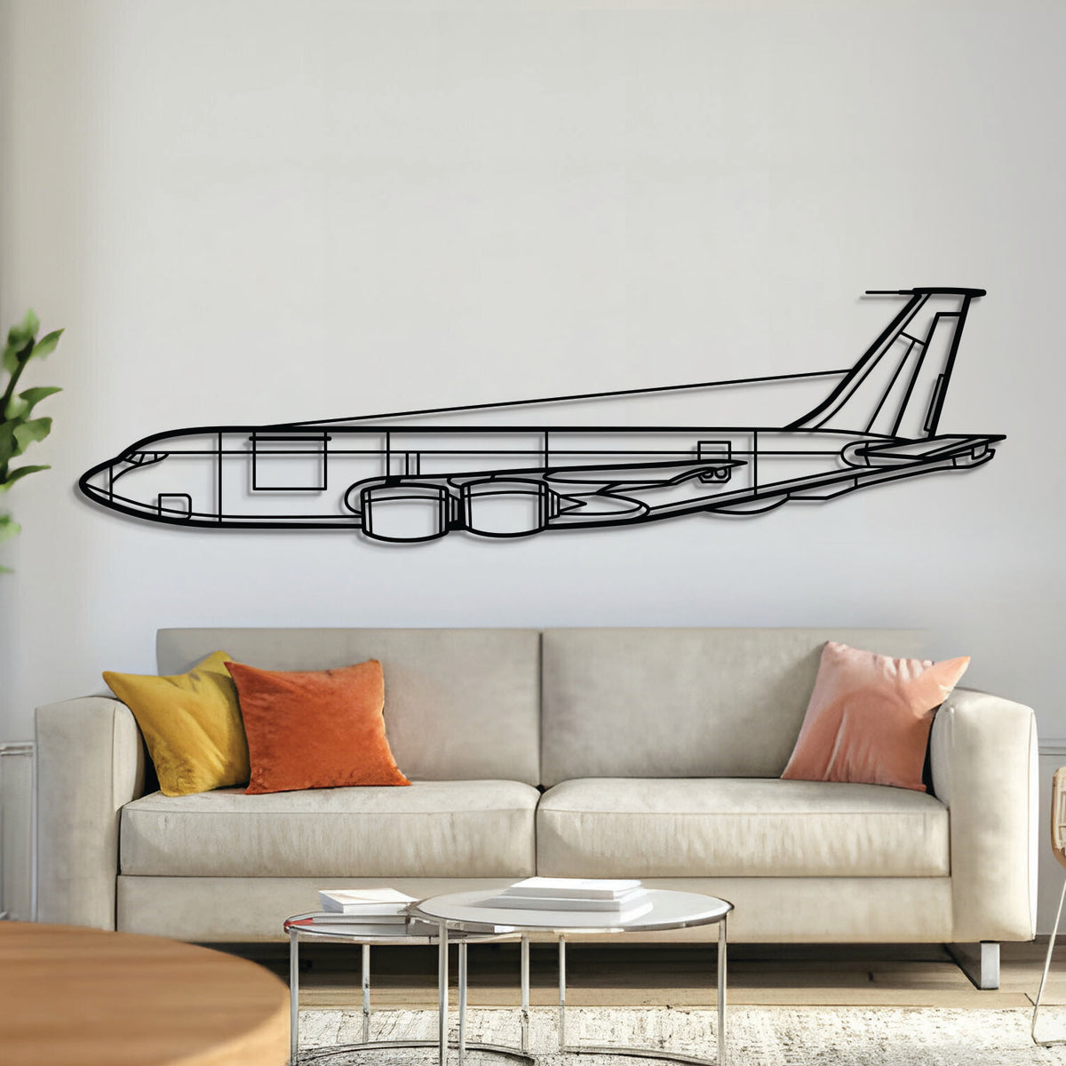 KC‑135R Stratotanker metal airplane wall art – laser-cut steel silhouette with matte powder-coated finish and 3D floating effect