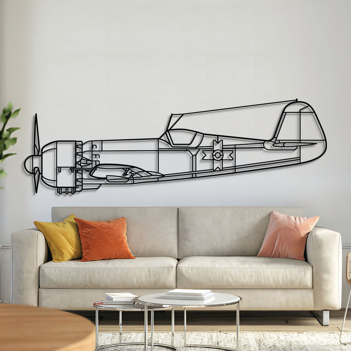 Model 80 metal aircraft wall art, laser‑cut 2 mm steel with matte powder coat and floating 3D effect