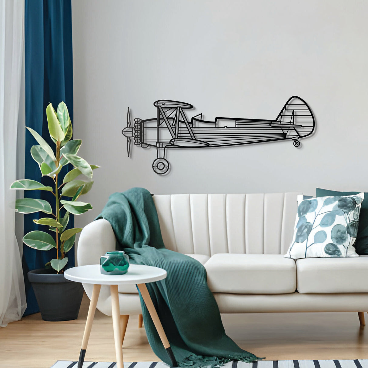 Stearman Model 75 metal wall piece – handcrafted vintage trainer plane silhouette ready to hang
