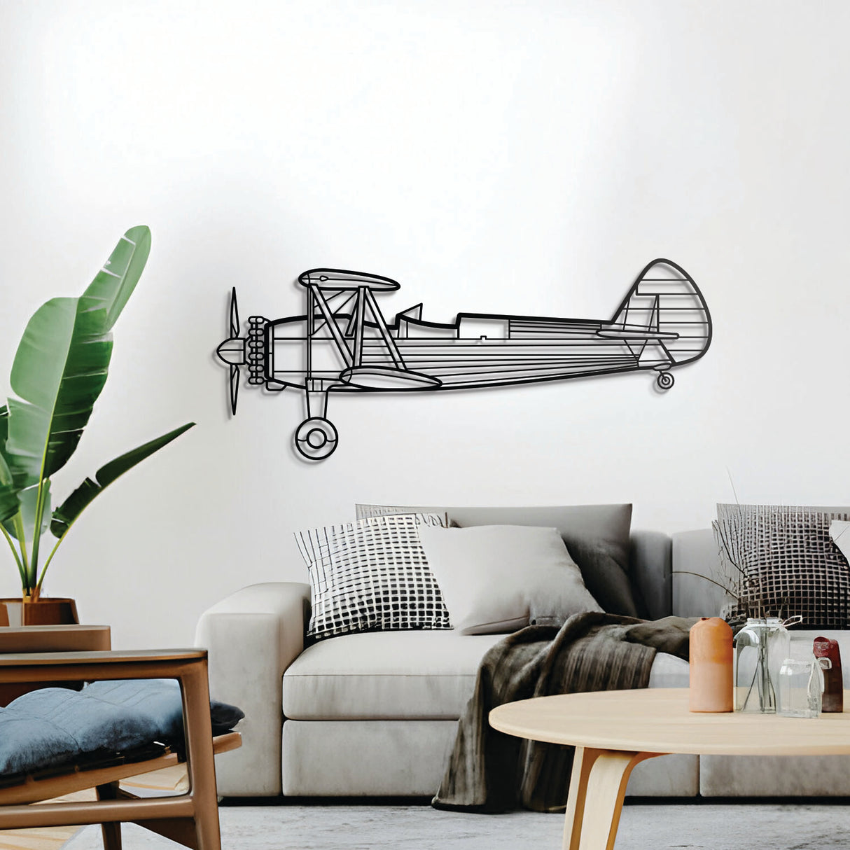 Boeing Stearman 75 aircraft metal décor – sleek biplane design for hangar or aviation-themed room