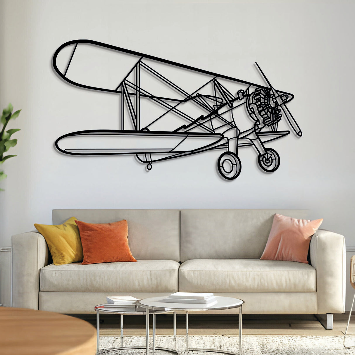 Model 75 metal airplane wall art – laser‑cut 2 mm steel with textured matte finish and floating 3D effect