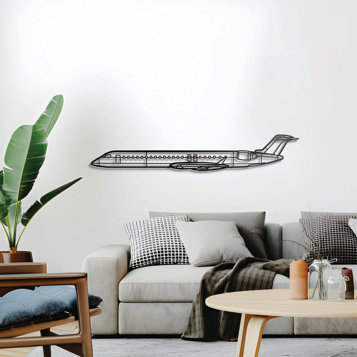 CRJ900 aircraft wall décor, powder-coated textured steel, ready-to-hang modern aviation art