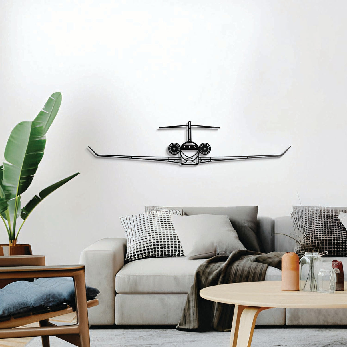 Ready‑to‑hang Global 7500 Front airplane wall decor, textured dyed steel, perfect aviation enthusiast gift
