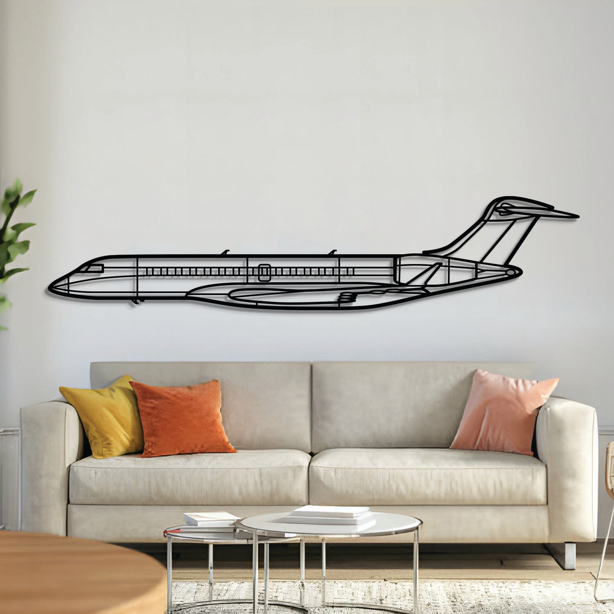 Global 7500 jet metal aircraft wall art – laser-cut steel silhouette with matte powder-coated finish and 3D floating effect