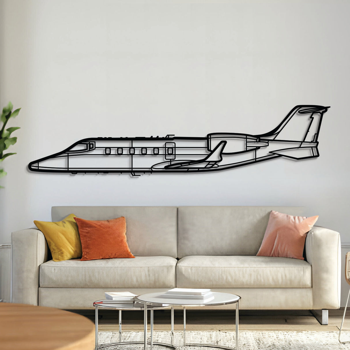 Learjet 60 metal airplane wall art – laser-cut steel silhouette with matte powder-coated finish and floating 3D effect