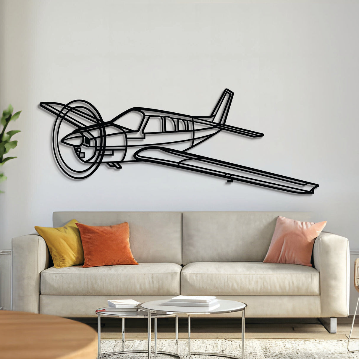 Beechcraft Twin Bonanza A‑36 angle‑view metal aircraft wall art, laser‑cut 2 mm steel with matte textured finish and 3D elevation