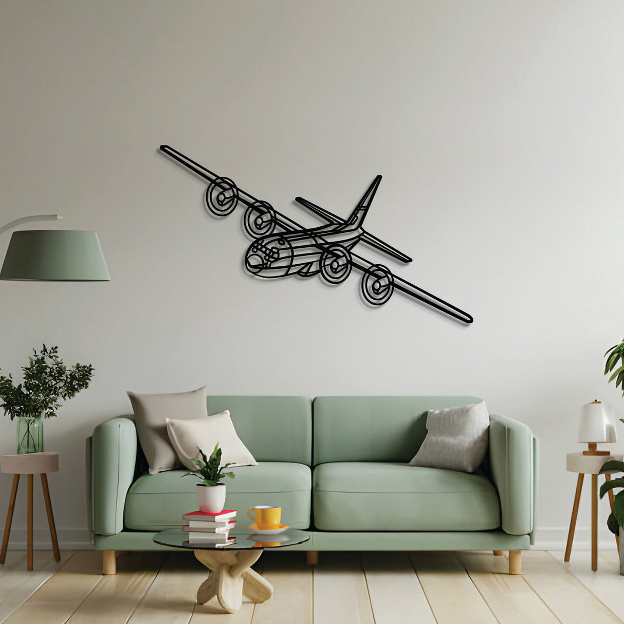 2 mm steel C‑130H2 wall art, powder-coated matte finish, floats ~1 cm off wall for dramatic 3D depth