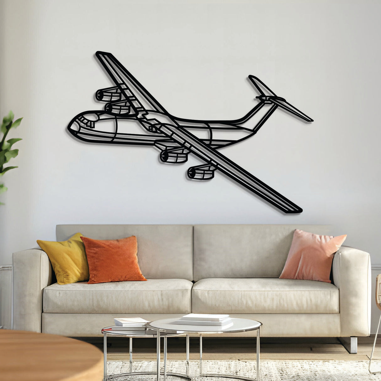 Lockheed C‑141B Starlifter angle‑view metal wall art, laser‑cut 2 mm steel with matte textured finish and 3D elevation