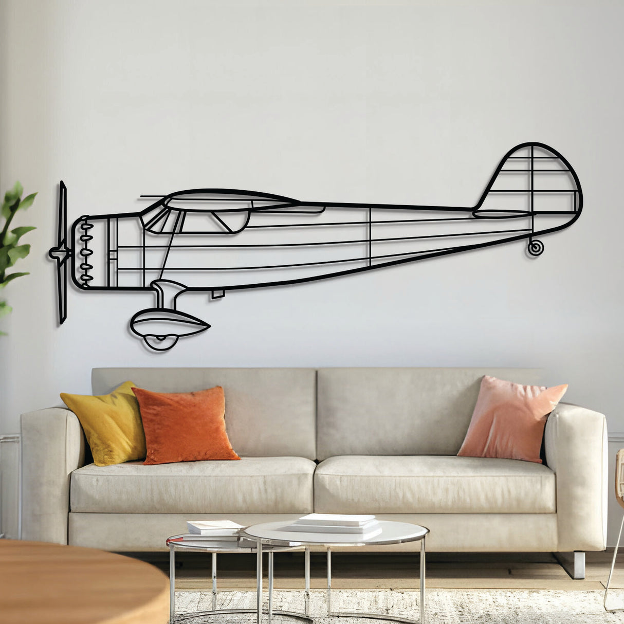 C‑165 Airmaster vintage aircraft front silhouette – laser‑cut 2 mm steel, matte powder‑coated wall art