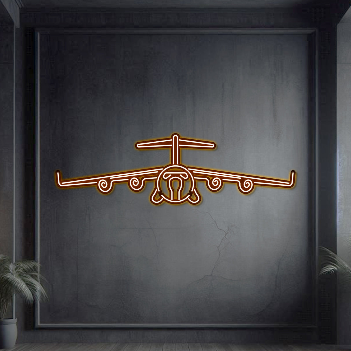 Navigate Craft C‑17 décor, ready-to-hang neon outline, perfect avgeek gift for heavy-lift transport and military airlift enthusiasts