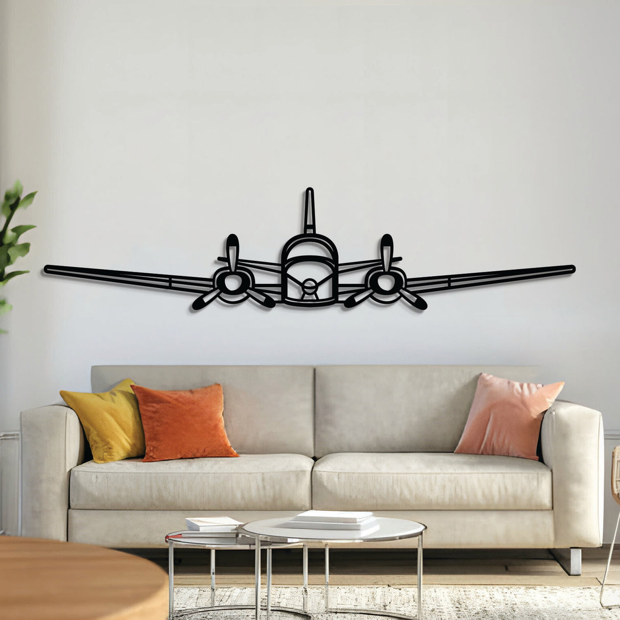 C50 Twin Bonanza Excalibur front-view metal wall art, laser-cut 2 mm steel with matte textured finish and 3D elevation